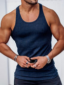 Regata masculina respirável, casual, de secagem rápida, com gola redonda e tecido elástico.