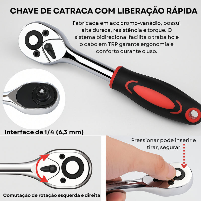 Kit de ferramentas com 46 peças.