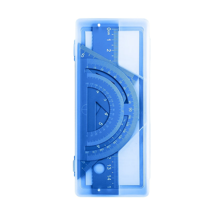 Conjunto de desenho técnico em metal com 4 peças, caixa de armazenamento, conjunto de réguas de medição para estudantes.