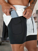 Calções masculinos 2 em 1, calções casuais para corrida e treino.