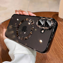 Capa de celular transparente de luxo com revestimento cromado e carregamento magnético sem fio para iPhone.