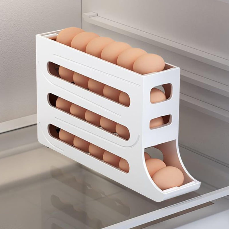 Organizador de ovos de plástico com 4 níveis e rodinhas para geladeira – Capacidade para 20 a 30 ovos