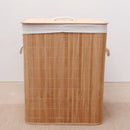 Cesto de roupa de bambu com tampa retangular para banheiro, bege.