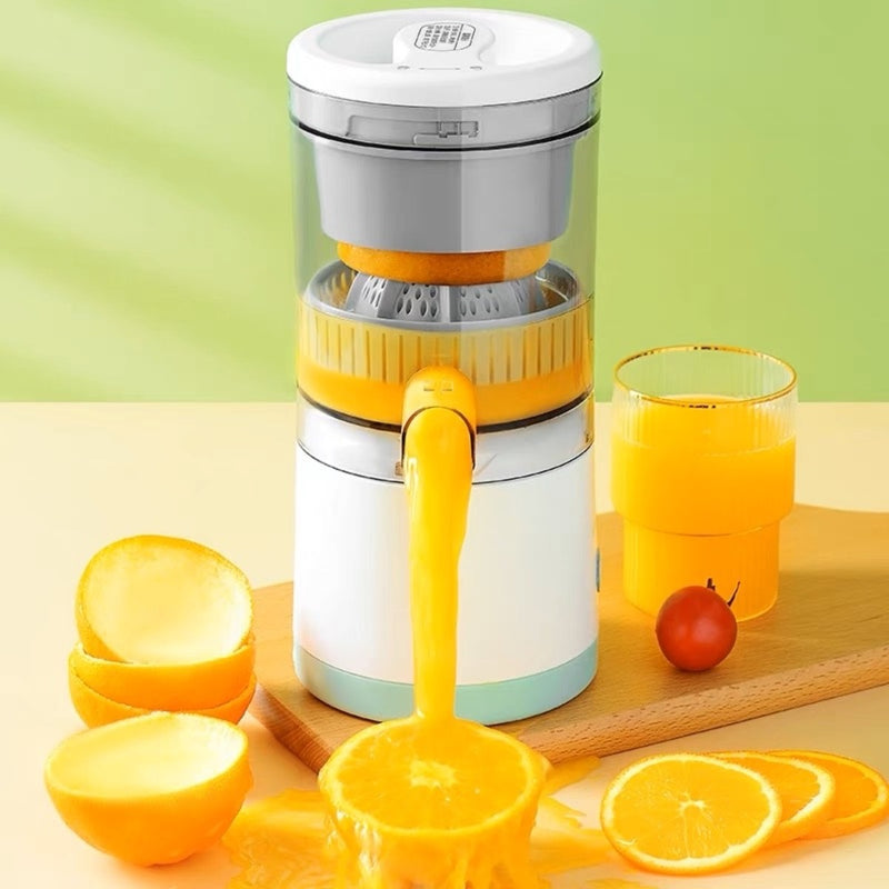 Espremedor industrial elétrico em aço inoxidável para sucos de laranja, limão e outras frutas, com copo incluso.