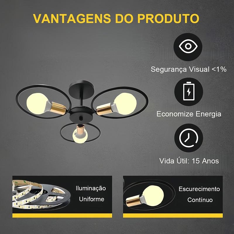 Luminária de teto nórdica em ferro, 1 peça, iluminação criativa e personalizada na cor preta.