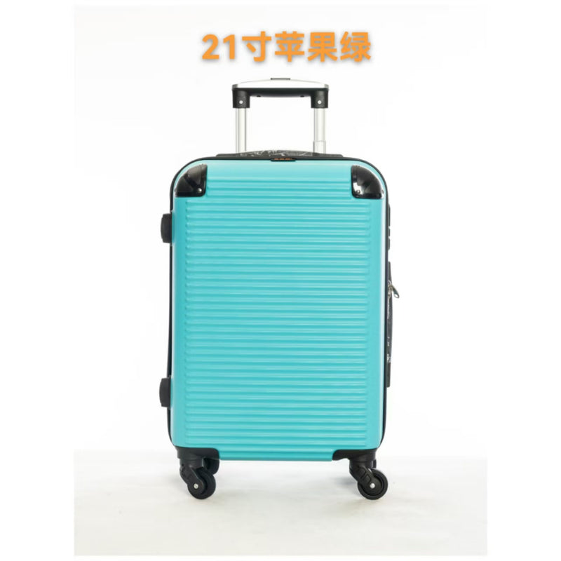 Mala de viagem, Tamanhos 17, 18, 19, 20 e 21 polegadas. Possuem protetores de canto em liga de alumínio resistentes a impactos e trava TSA. Feitas de ABS e fibra de poliéster refinada com superfície lisa.