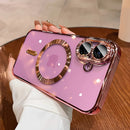 Capa de celular transparente de luxo com revestimento cromado e carregamento magnético sem fio para iPhone.