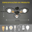 Luminária de teto nórdica em ferro, 1 peça, iluminação criativa e personalizada na cor preta.