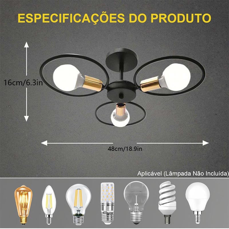 Luminária de teto nórdica em ferro, 1 peça, iluminação criativa e personalizada na cor preta.