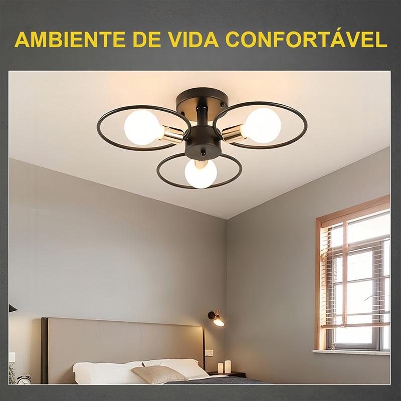 Luminária de teto nórdica em ferro, 1 peça, iluminação criativa e personalizada na cor preta.