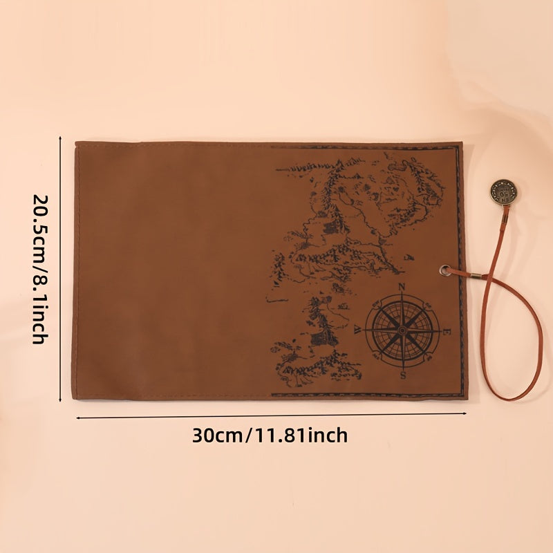 Estojo de lápis vintage em couro PU com bússola náutica, enrolável, porta-canetas de grande capacidade.