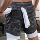 Calções masculinos 2 em 1, calções casuais para corrida e treino.