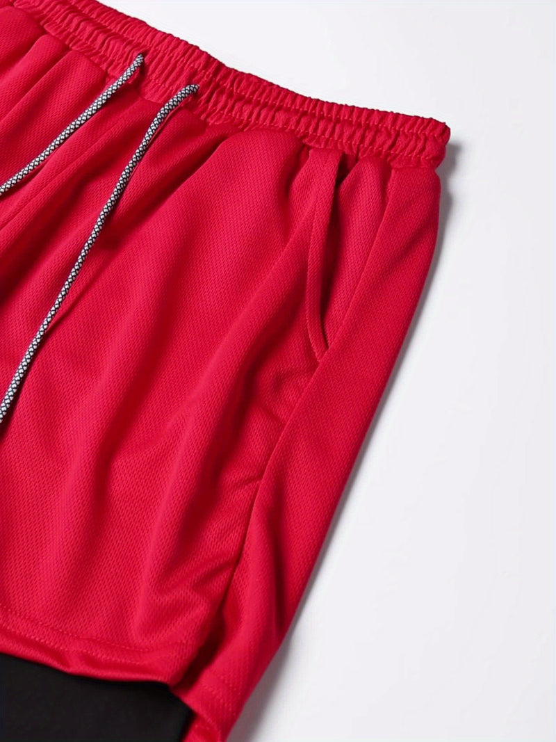 Calções masculinos 2 em 1, calções casuais para corrida e treino.