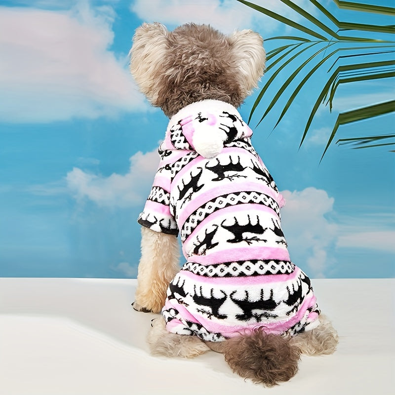 Pijama de Natal para animais de estimação com capuz e estampa de rena.