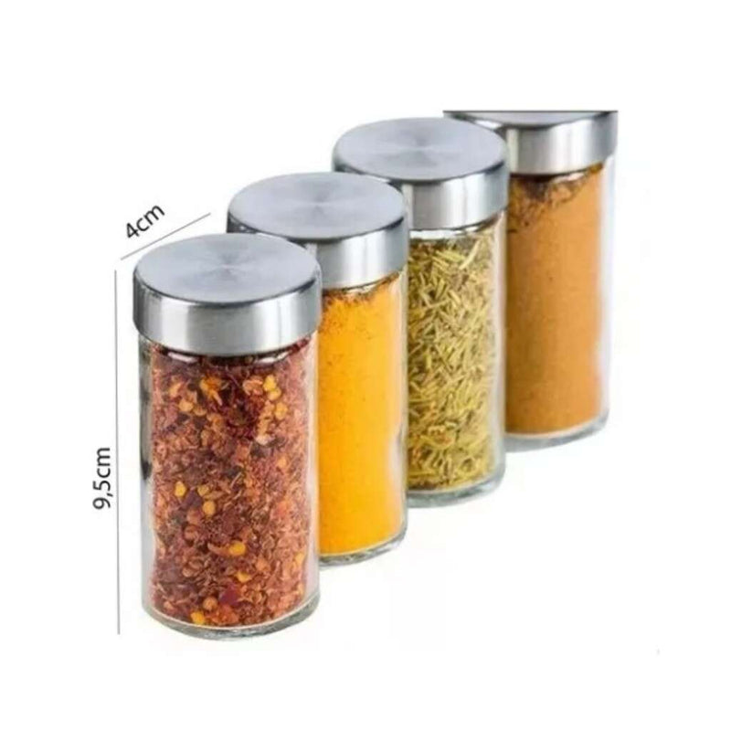 Porta-temperos giratório prateado com 12 potes.