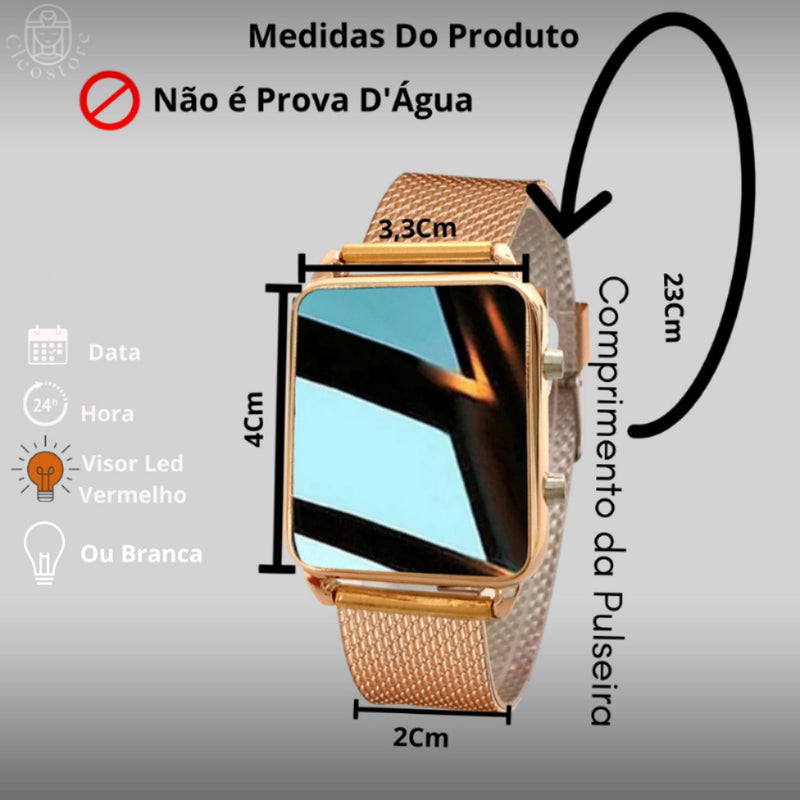 Relógio Feminino Digital, Dourado, Prata, Preto e Rosa.