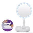 Espelho de maquiagem redondo com LED para mesa.