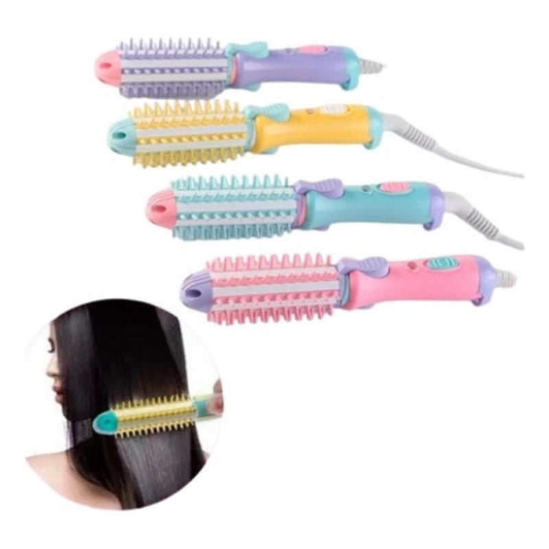 Escova modeladora e chapinha portátil bivolt 2 em 1, prática e eficiente.