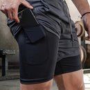 Calções masculinos 2 em 1, calções casuais para corrida e treino.
