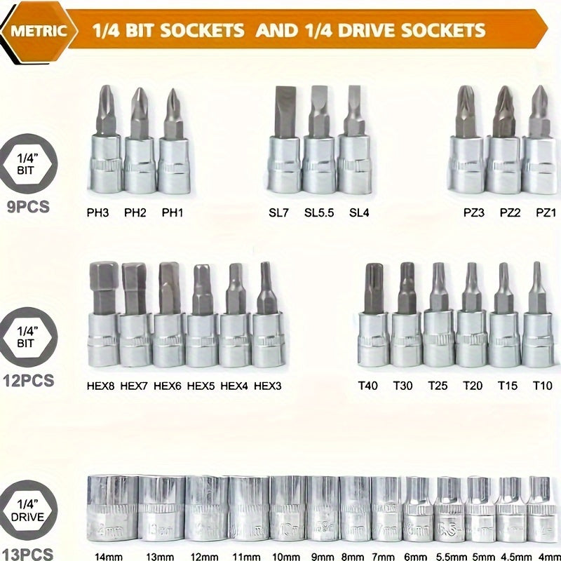Conjunto de ferramentas automotivas de metal reforçado com 46 peças.