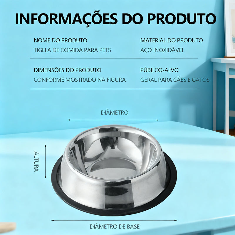 Comedouro antiderrapante em aço inoxidável para cães e gatos.