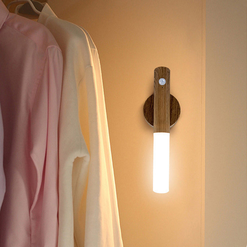 Conjunto de 2 Luminárias Noturnas de Parede Sem Fio com Sensor de Movimento e Adesivo Magnético, Recarregáveis via USB, com Design em Madeira.