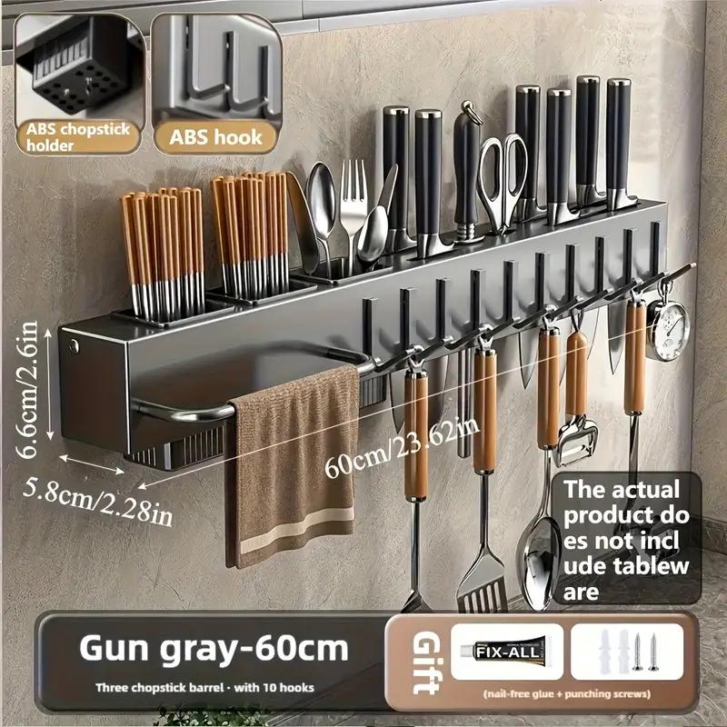 Organizador de cozinha sem furos, porta-utensílios e talheres com espaço para facas e pauzinhos.