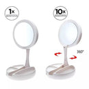 Espelho de maquiagem redondo com LED para mesa.
