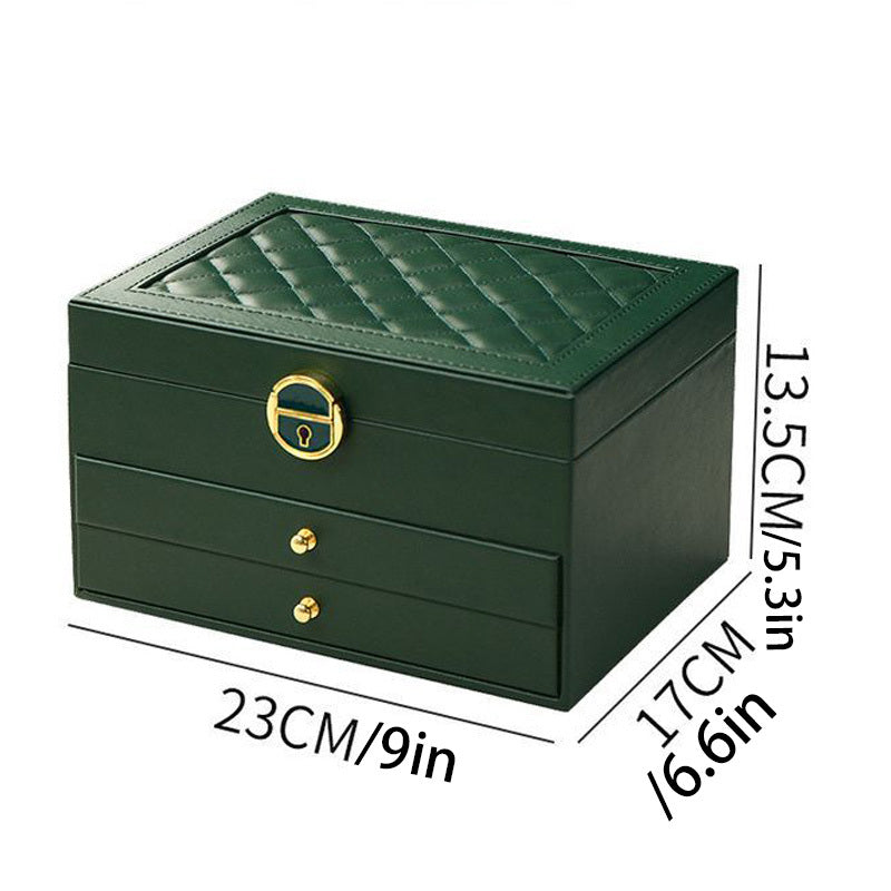 Caixa de joias de três níveis à prova de poeira com trava.