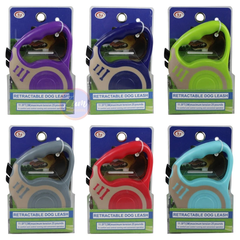 Guia retrátil para coleira, 3 metros, para animais de estimação, cães e gatos, com trava, até 11,33 kg.