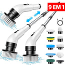 Escova de limpeza rotativa elétrica recarregável 9 em 1 com cabo extensível.