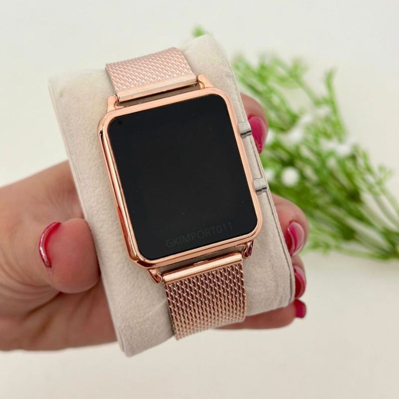 Relógio Feminino Digital, Dourado, Prata, Preto e Rosa.