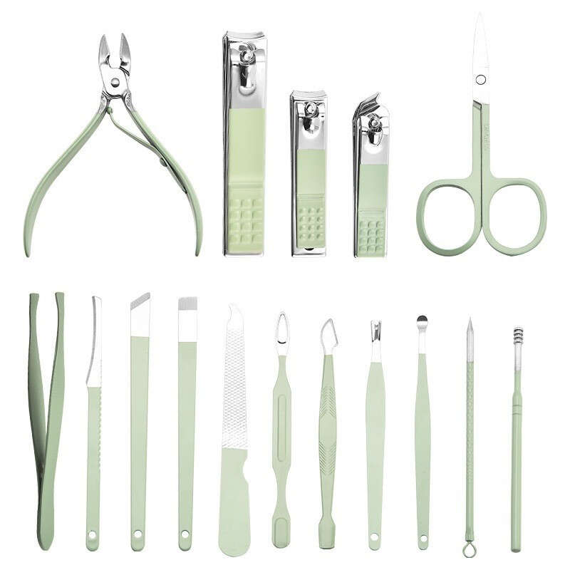 Kit profissional de manicure e pedicure com 16 peças em aço inoxidável.