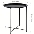 Mesa lateral redonda com bandeja removível, 47x47x50cm, pés de metal, suporte de canto para sala de estar.