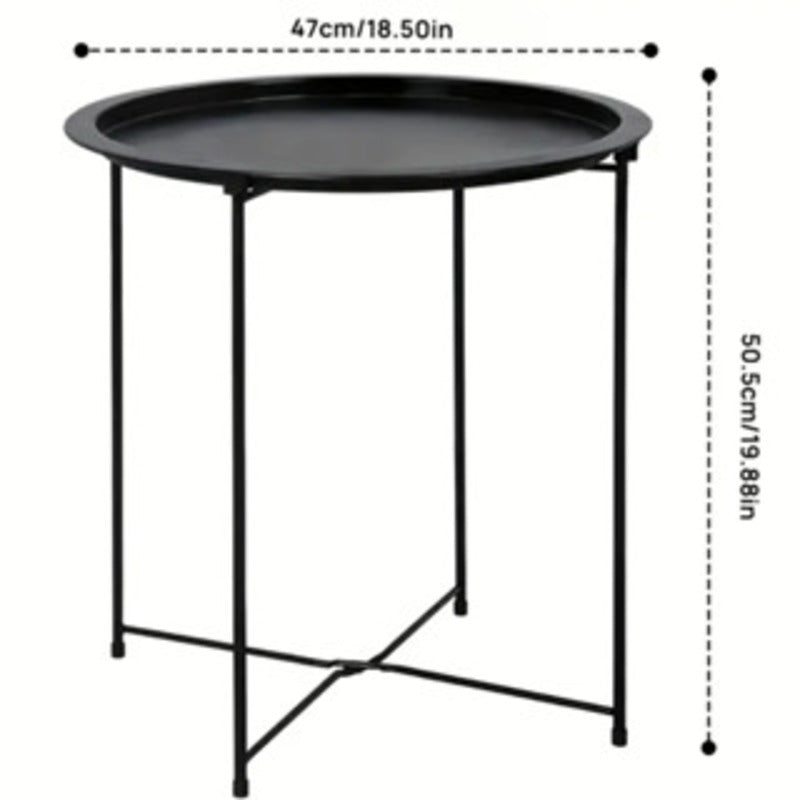 Mesa lateral redonda com bandeja removível, 47x47x50cm, pés de metal, suporte de canto para sala de estar.