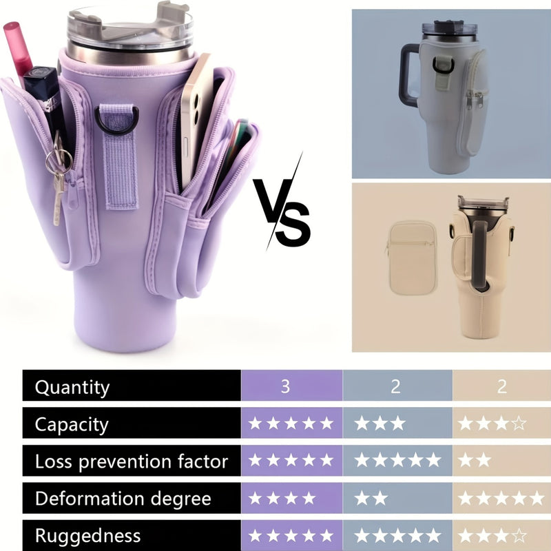 Conjunto de 1 garrafa de água de 1,2/887 ml com bolso para celular, design com 3 bolsos.