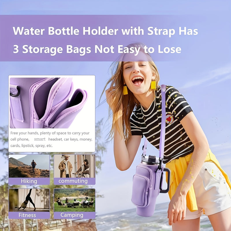 Conjunto de 1 garrafa de água de 1,2/887 ml com bolso para celular, design com 3 bolsos.