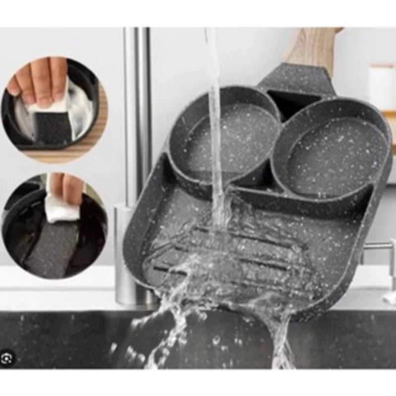 Frigideira antiaderente 3 em 1 com divisórias.