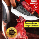 Faca de churrasco personalizada, feita à mão, em aço inoxidável afiado com bainha de couro genuíno.