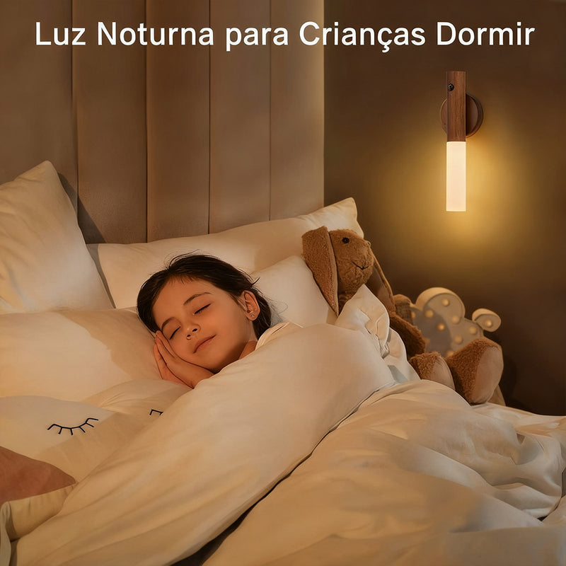 Conjunto de 2 Luminárias Noturnas de Parede Sem Fio com Sensor de Movimento e Adesivo Magnético, Recarregáveis via USB, com Design em Madeira.