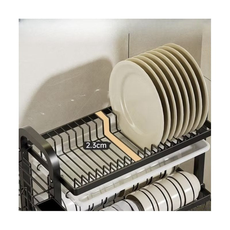 Organizador de Cozinha em Aço Inoxidável com Prato Preto.