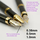 Conjunto de 3 canetas-tinteiro de luxo em metal com 10 tintas pretas.