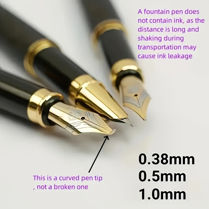 Conjunto de 3 canetas-tinteiro de luxo em metal com 10 tintas pretas.