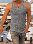 Regata masculina respirável, casual, de secagem rápida, com gola redonda e tecido elástico.