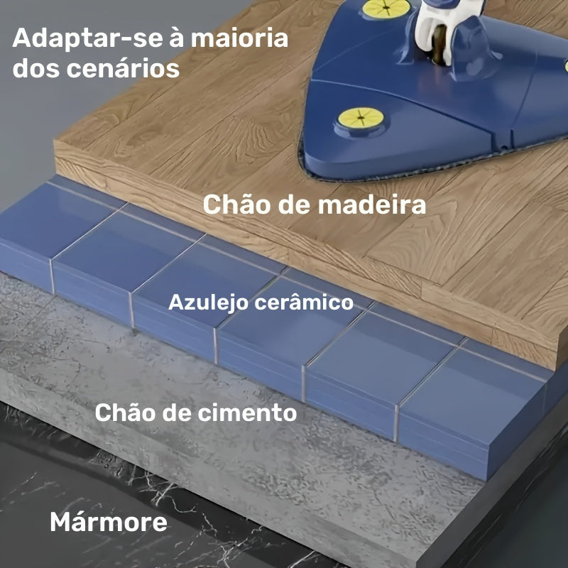 Conjunto de esfregão triangular giratório 360° com cabo longo, lavagem e torção sem usar as mãos, uso úmido e seco para pisos, paredes, tetos e cantos, acessórios de limpeza, ferramenta de limpeza.