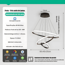 Lustre LED moderno e luxuoso com três anéis, acabamento dourado, semi-embutido, luz brilhante e aconchegante, com interruptor, 110V e 220V