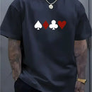 Camiseta masculina 100% algodão - Camiseta minimalista com estampa de cartas de baralho, gola redonda.