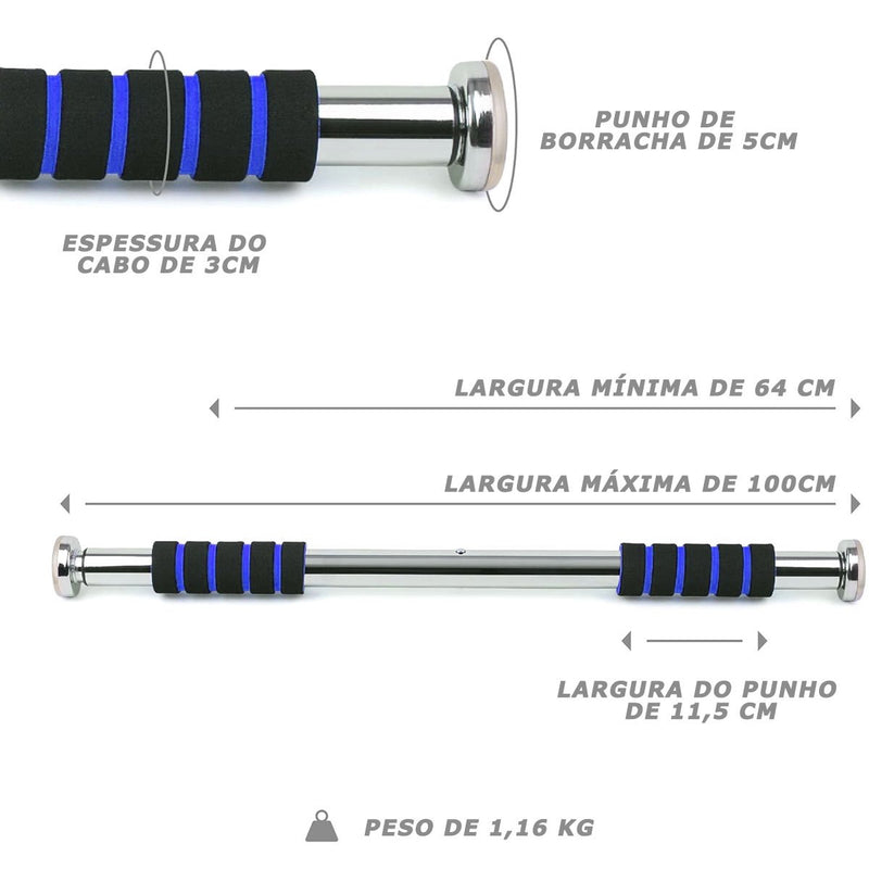 Barra de exercícios ajustável para porta, de 64 a 100 cm.