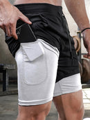 Calções masculinos 2 em 1, calções casuais para corrida e treino.