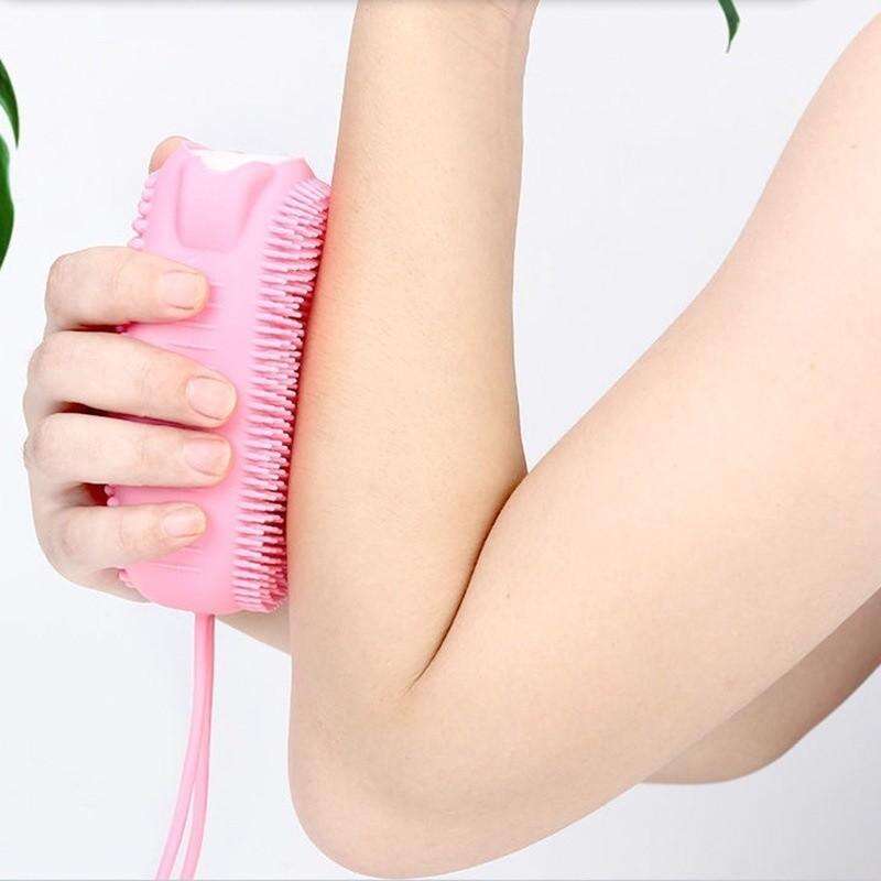 Esponja de bucha vegetal de silicone com suporte para sabonete e escova de banho.